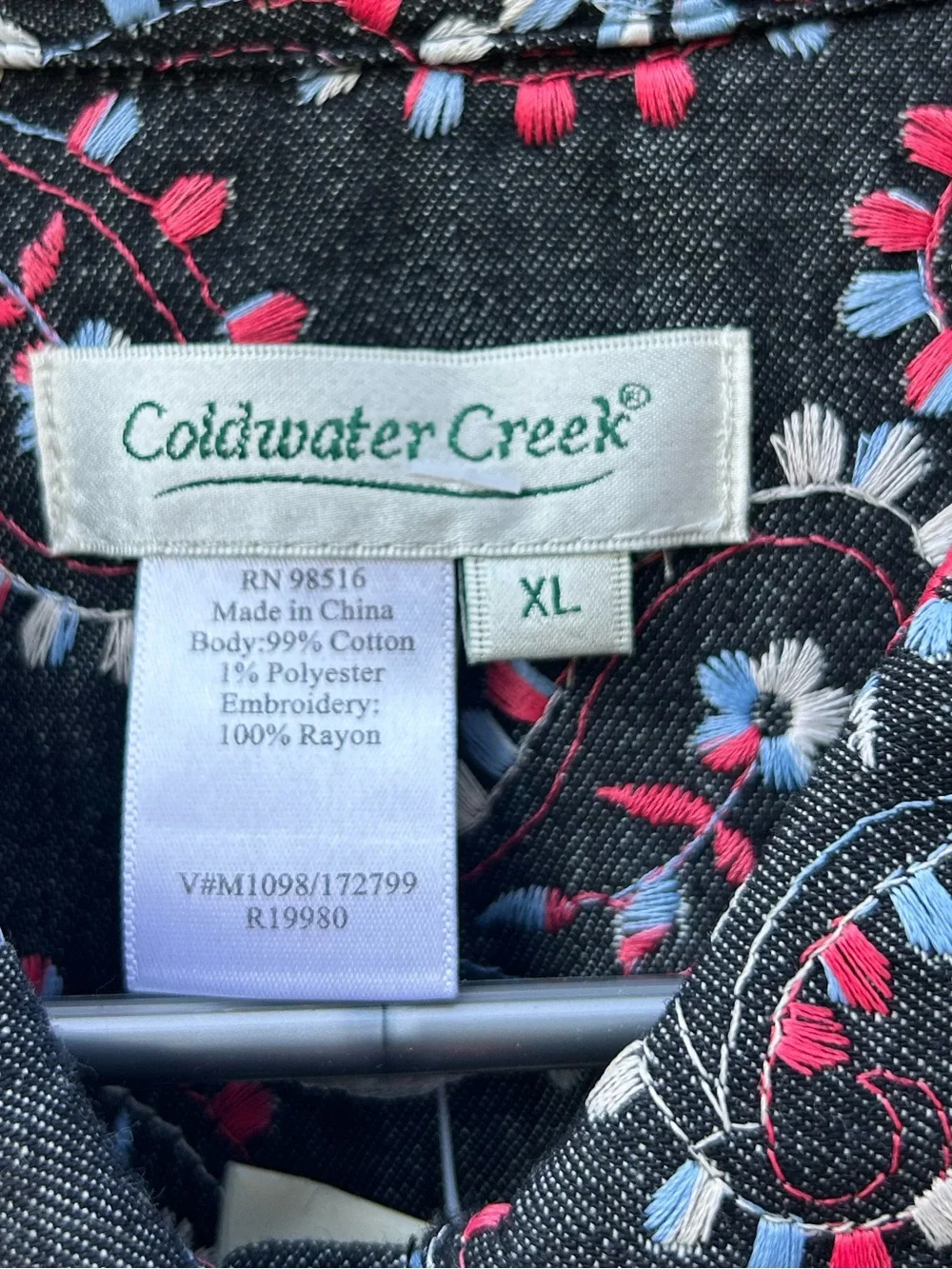 Coldwater Creek NWT Black Embroidered Paisley Button-Up Casual Denim Jacket XL